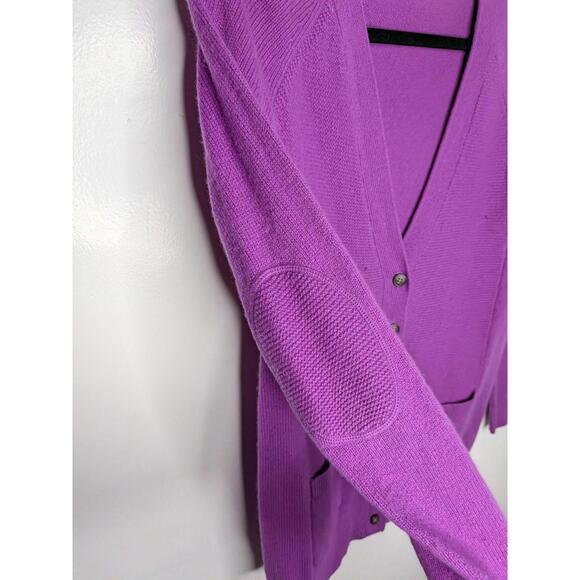 Wallace Sweater Cardigan Womens Medium Purple Merino Wool Elbow Patch Pockets - Picture 2 of 7
